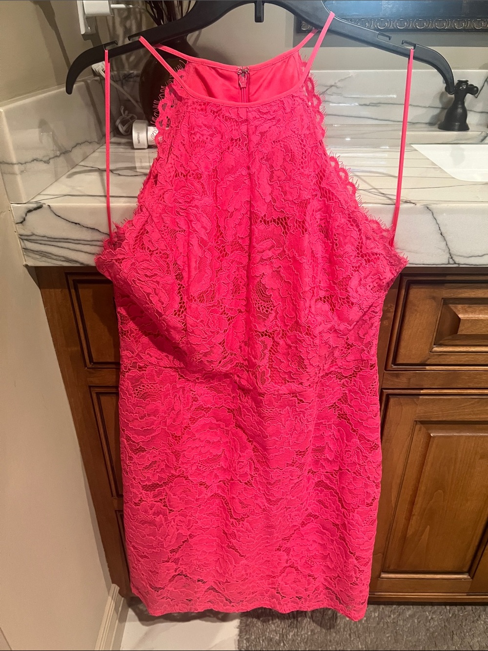 Trina Turk Hot Pink Lace Halter Mini Dress